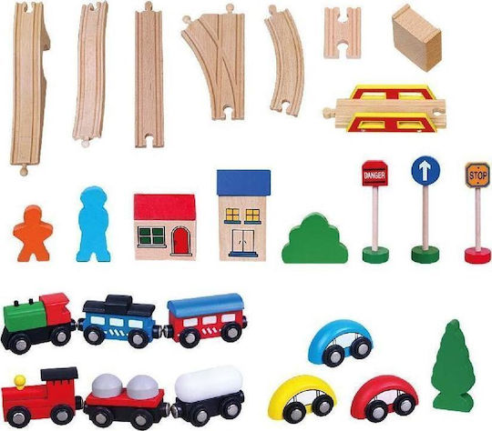 Viga Toys Set with Train made of Wood for 3++ Years