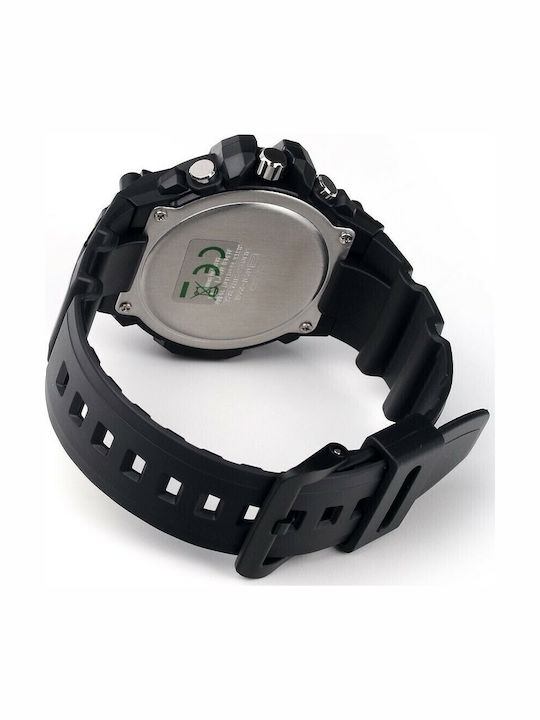 Casio Ανδρικό Ρολόι 50mm Χρονογράφος Μπαταρίας με Μαύρο Καουτσούκ Λουράκι