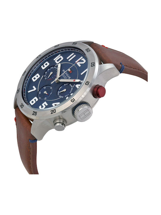 Tommy Hilfiger Trent Ανδρικό Ρολόι 46mm Χρονογράφος Μπαταρίας με Καφέ Δερμάτινο Λουράκι