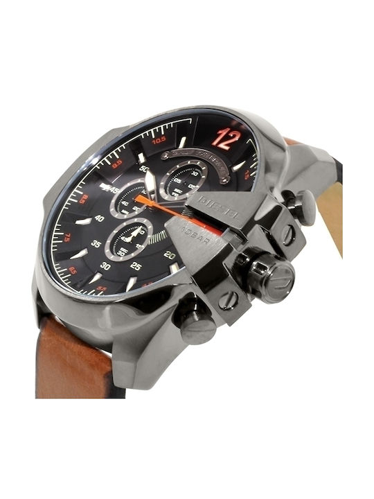 Diesel Mega Chief Men's Watch 51mm Chronograph Battery with Brown Leather Strap