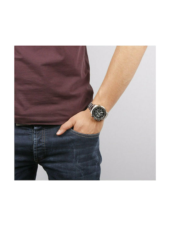 Casio Edifice Ανδρικό Ρολόι 48mm Χρονογράφος Solar με Ασημί Μεταλλικό Μπρασελέ