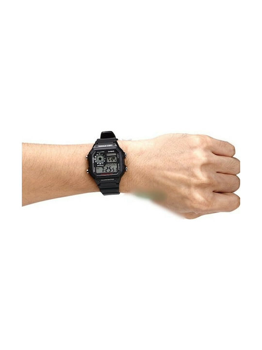 Casio Ψηφιακό Ρολόι Χρονογράφος Μπαταρίας με Μαύρο Καουτσούκ Λουράκι