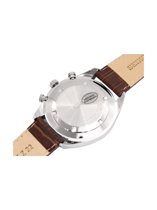 Seiko Ανδρικό Ρολόι 44.9mm Χρονογράφος Μπαταρίας με Καφέ Δερμάτινο Λουράκι
