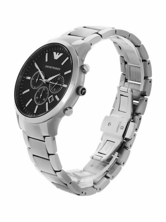 Emporio Armani Ανδρικό Ρολόι 45mm Χρονογράφος Μπαταρίας με Ασημί Μεταλλικό Μπρασελέ