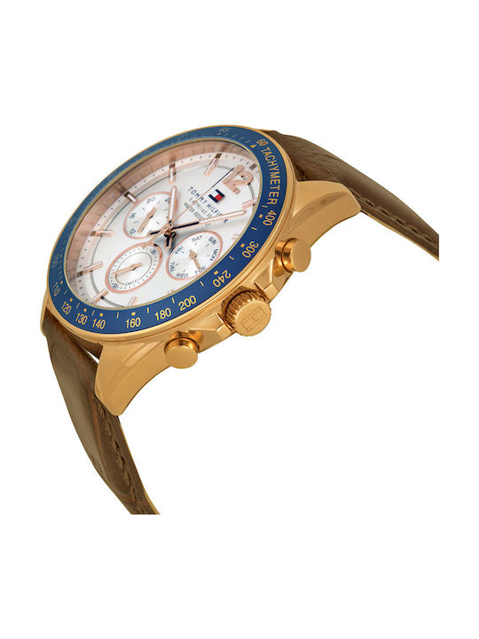 Tommy Hilfiger Luke Men's Watch 46mm Chronograph Battery with Brown Leather Strap