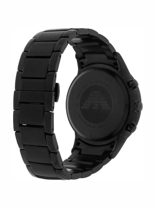 Emporio Armani Ανδρικό Ρολόι 43mm Χρονογράφος Μπαταρίας με Μαύρο Μεταλλικό Μπρασελέ