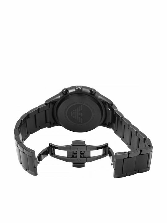 Emporio Armani Ανδρικό Ρολόι 43mm Χρονογράφος Μπαταρίας με Μαύρο Μεταλλικό Μπρασελέ