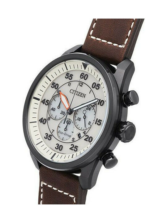 Citizen Herrenuhr 45mm Chronograph Eco - Antrieb mit Braun Lederarmband
