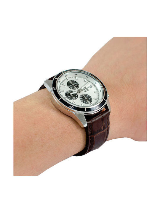 Casio Watch Chronograph Battery with Brown Leather Strap