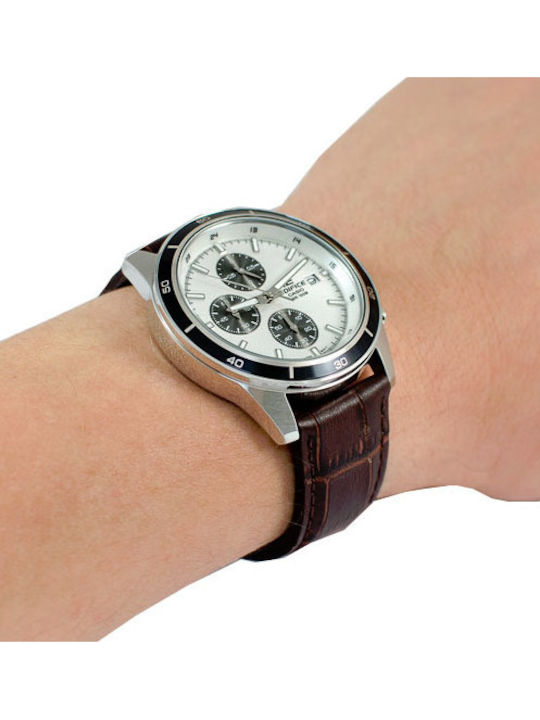 Casio Edifice Ανδρικό Ρολόι 43.8mm Χρονογράφος Μπαταρίας με Καφέ Δερμάτινο Λουράκι