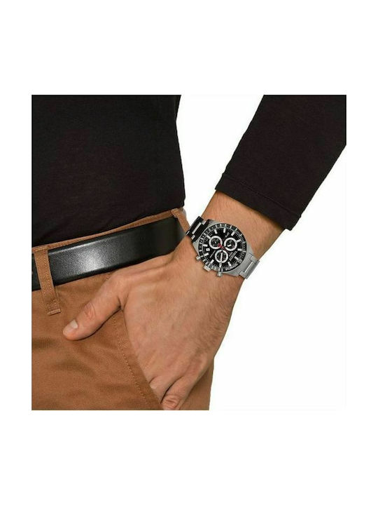 Tissot Ανδρικό Ρολόι 42mm Χρονογράφος Μπαταρίας με Ασημί Μεταλλικό Μπρασελέ
