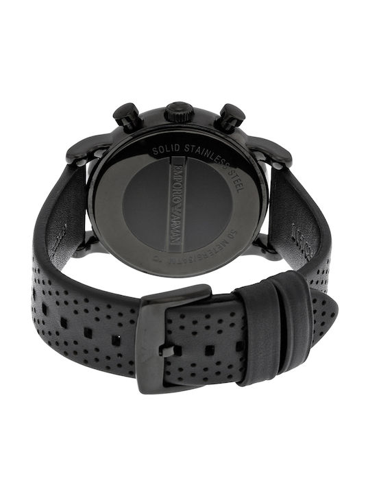 Emporio Armani Ανδρικό Ρολόι 41mm Χρονογράφος Μπαταρίας με Μαύρο Δερμάτινο Λουράκι