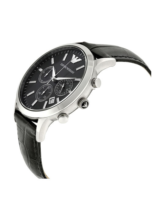 Emporio Armani Men's Watch 43mm Chronograph Battery with Black Leather Strap