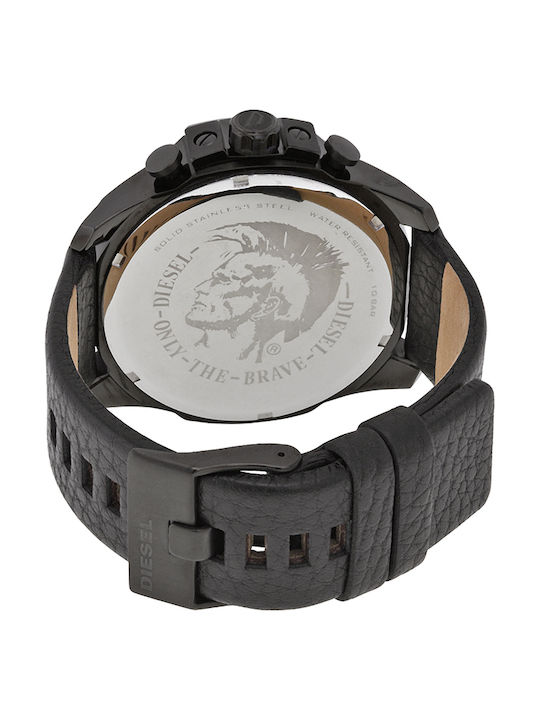 Diesel Mega Chief Men's Watch 51mm Chronograph Battery with Black Leather Strap