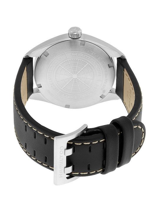 Hamilton Ανδρικό Ρολόι 40mm Μπαταρίας με Μαύρο Δερμάτινο Λουράκι