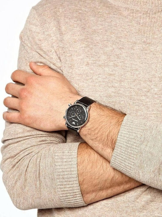 Emporio Armani Classic Men's Watch 41mm Chronograph Battery with Black Leather Strap