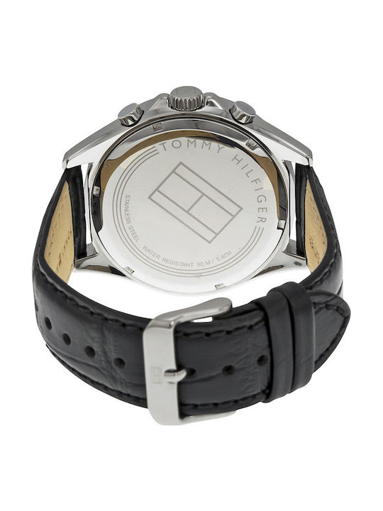 Tommy Hilfiger Luke Ανδρικό Ρολόι 47mm Χρονογράφος Μπαταρίας με Μαύρο Δερμάτινο Λουράκι