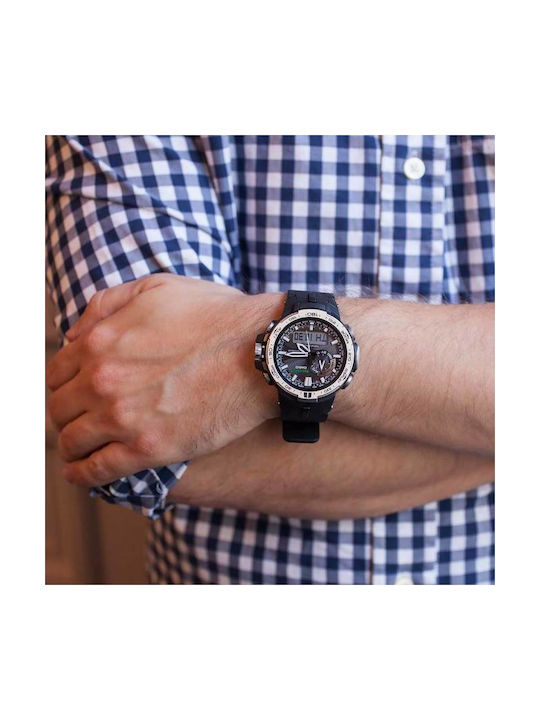 Casio Pro Trek Ανδρικό Ρολόι 43mm Solar με Μαύρο Καουτσούκ Λουράκι