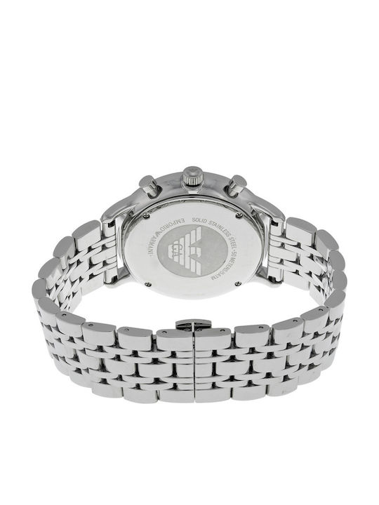 Emporio Armani Classic Ανδρικό Ρολόι 43mm Χρονογράφος Μπαταρίας με Ασημί Μεταλλικό Μπρασελέ