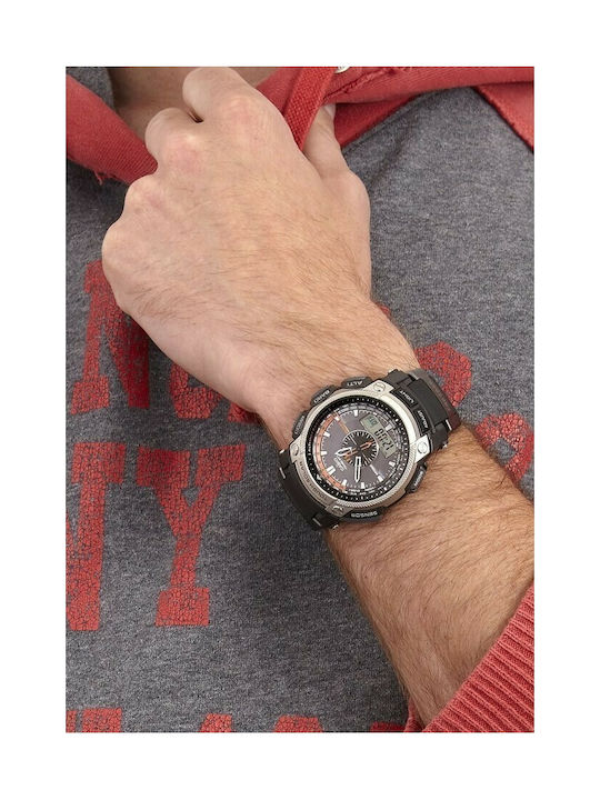 Casio Pro Trek Ανδρικό Ρολόι 50mm Solar με Μαύρο Καουτσούκ Λουράκι