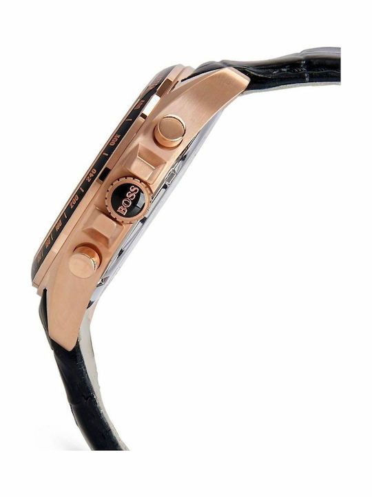 Boss Driver Ανδρικό Ρολόι 44mm Χρονογράφος Μπαταρίας με Μαύρο Δερμάτινο Λουράκι
