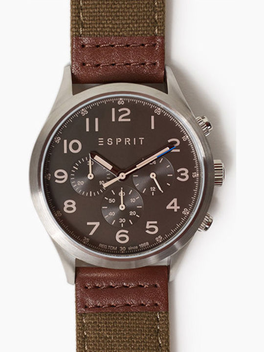 Esprit Ανδρικό Ρολόι 43mm Μπαταρίας με Καφέ Δερμάτινο Λουράκι