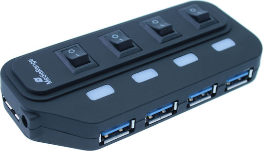 MediaRange USB 3.0 4 Port Hub with USB-A Connection and External Power Supply