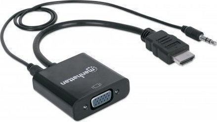 Manhattan HDMI to VGA Converter Конвертор 3.5mm / HDMI мъжки към VGA женски Черен 1бр