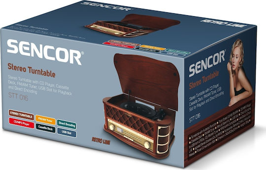 Sencor STT 016 STT 016 Πικάπ με Belt Drive, Προενίσχυση και Ενσωματωμένα Ηχεία Καφέ