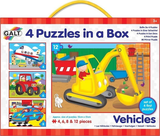 Детски Пъзел 4 Puzzles in a Box - Vehicles за 3+ години+ Години 12бр Galt Toys