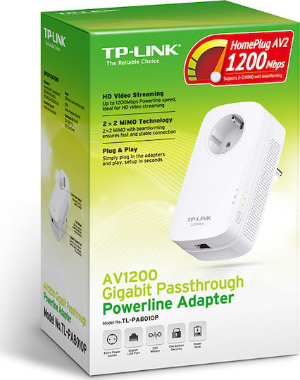 TP-LINK TL-PA8010P v1 Powerline για Ενσύρματη Σύνδεση με Passthrough Πρίζα και Θύρα Gigabit Ethernet
