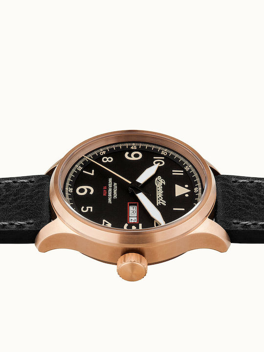 Ingersoll The Bateman Automatic Ανδρικό Ρολόι 45mm Αυτόματο με Μαύρο Δερμάτινο Λουράκι