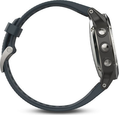 Garmin Fenix 5 47mm Smartwatch mit Pulsmesser (Silver with Granite Blue Band)