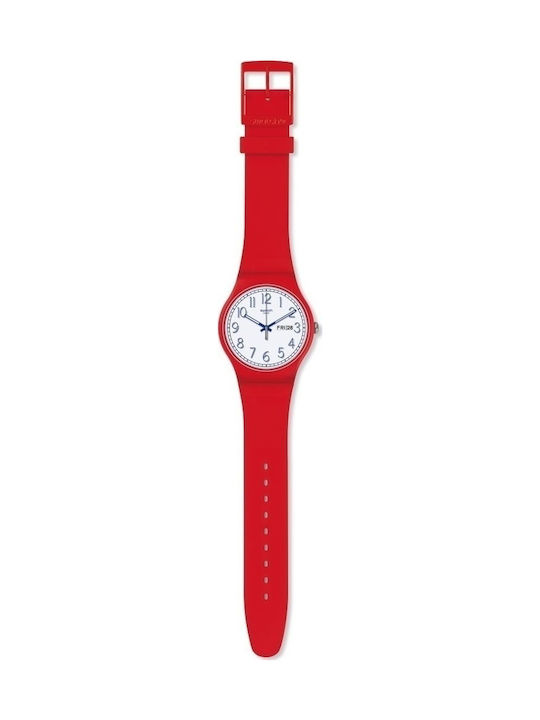 Swatch Red Me Up Uhr mit Rot Kautschukarmband