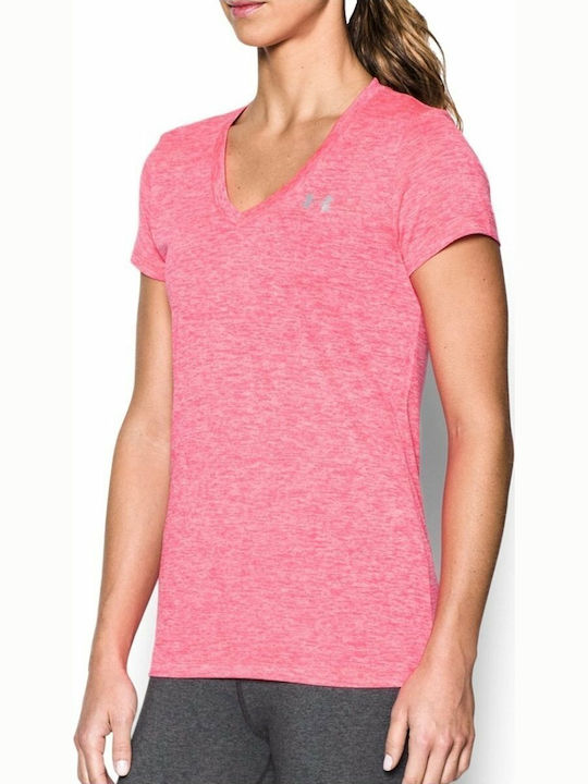 Under Armour Tech Ssv Twist Women's Athletic T-shirt with V Neckline Pink