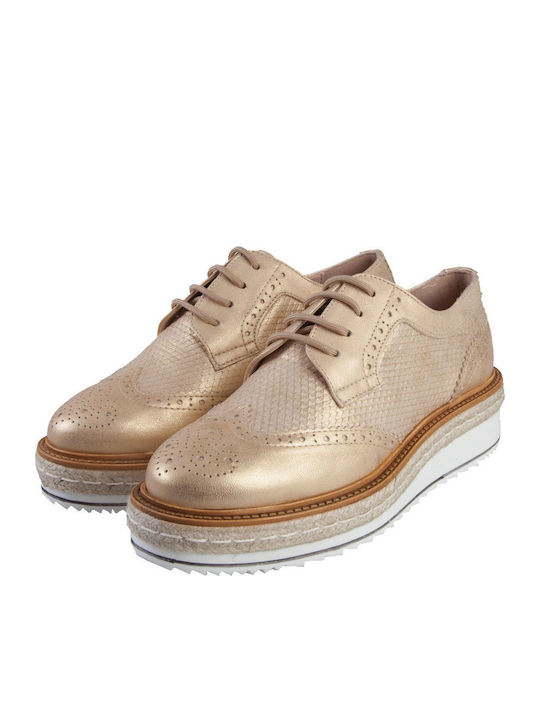 8343 Γυναικεία Flatform Oxfords σε Χρυσό Χρώμα