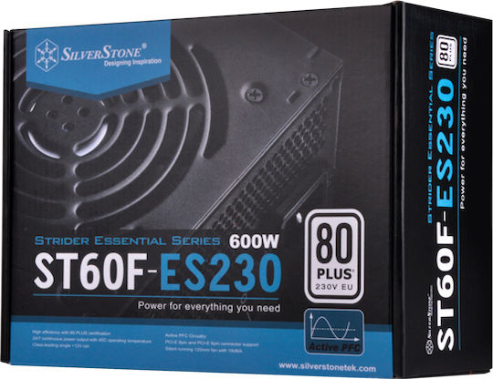 Silverstone Essential 600W Μαύρο Τροφοδοτικό Υπολογιστή Full Wired 80 Plus Standard