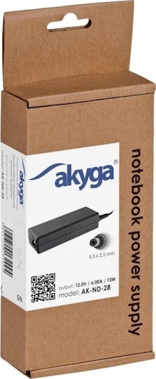 Akyga Universal Φορτιστής Laptop 72W 12.0V 6.0A χωρίς Καλώδιο Τροφοδοσίας