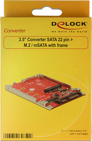 DeLock 2.5″ Converter SATA 22pin to M.2/mSATA with frame 7mm
