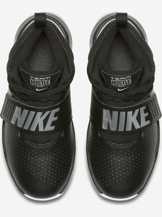 Hustle Team Hustle D 8 PSV Kids Sports Shoes Basketball with Hoop & Loop Closure Black / Metallic Silver / White