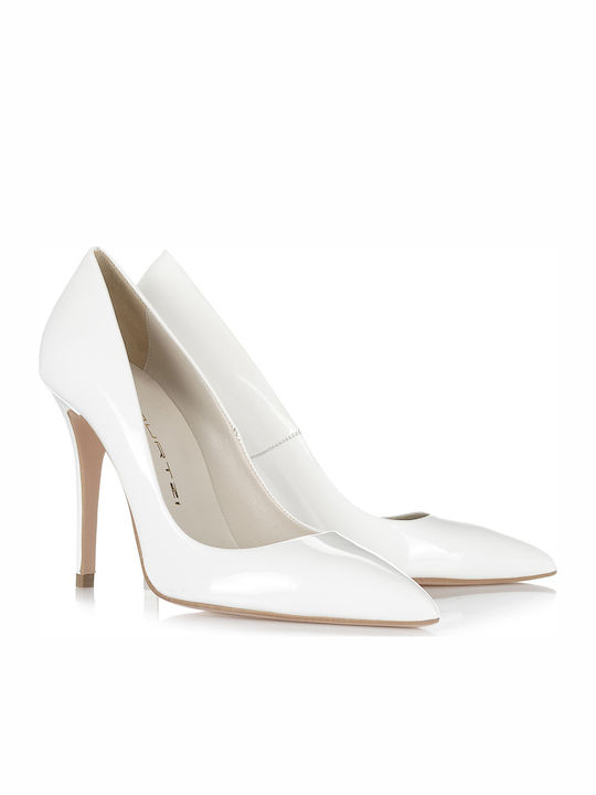 Mourtzi Patent Leather Pointed Toe White Heels