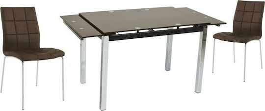 Glamour Table Kitchen Extendable with Glass Surface Sandblasting 100(+50)x65x75cm