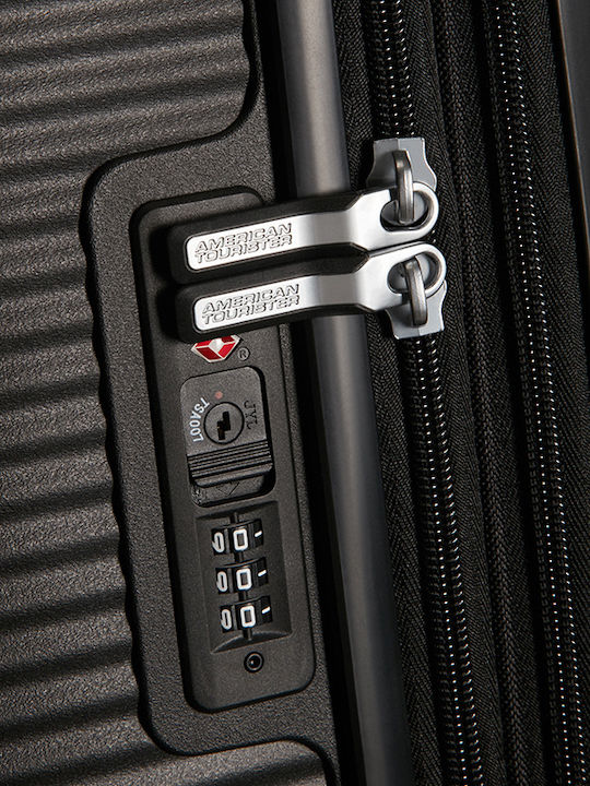 American Tourister Soundbox Spinner Expandable Large Hard Black Suitcase with 4 Wheels Height 77cm