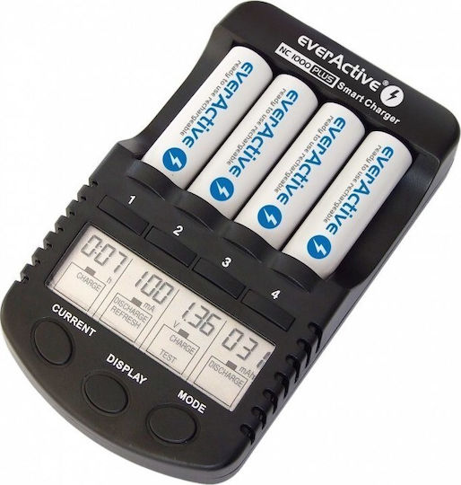 everActive NC-1000 Plus Зарядно 4 за батерии Ni-Cd/Ni-MH Размер AA/AAA в Черен цвят