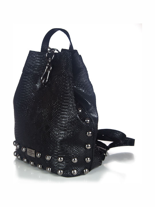 Black n' Metal Croco Pattern Damentasche Rucksack Black With Silver Grommet