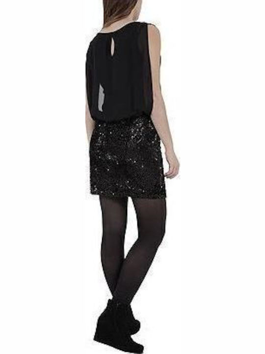 Desigual Josephine με Παγιέτες Φόρεμα Βραδινό Μαύρο