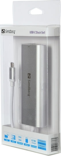 Sandberg USB-C Docking Station mit HDMI 4K PD Ethernet Silber (136-18)