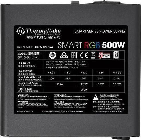 Thermaltake Smart RGB 500W Μαύρο Τροφοδοτικό Υπολογιστή Full Wired 80 Plus Standard