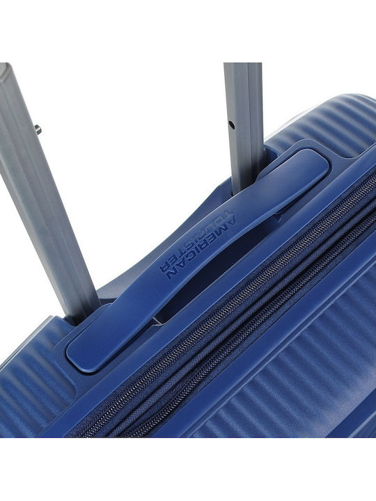 American Tourister Soundbox Spinner Cabin Hard Blue Suitcase With 4 Wheels Height 55cm