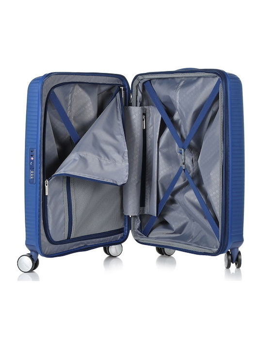American Tourister Soundbox Spinner Cabin Hard Blue Suitcase With 4 Wheels Height 55cm